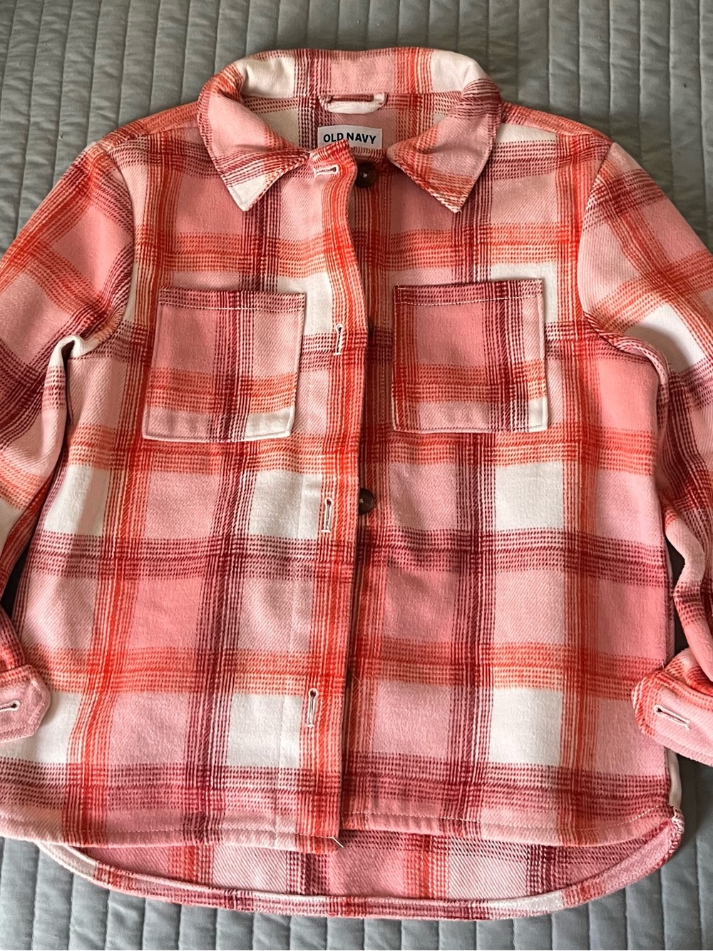 Old Navy Pink & Coral Plaid Kids Shacket
